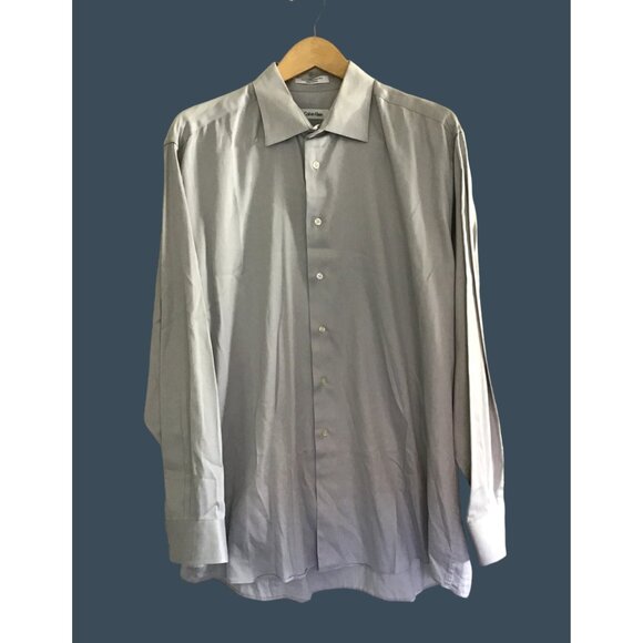 CALVIN KLEIN- MENS GREY BUTTON-DOWN LONG SLEEVE97% COTTON SHIRT SIZE NECK 17 - Picture 1 of 7